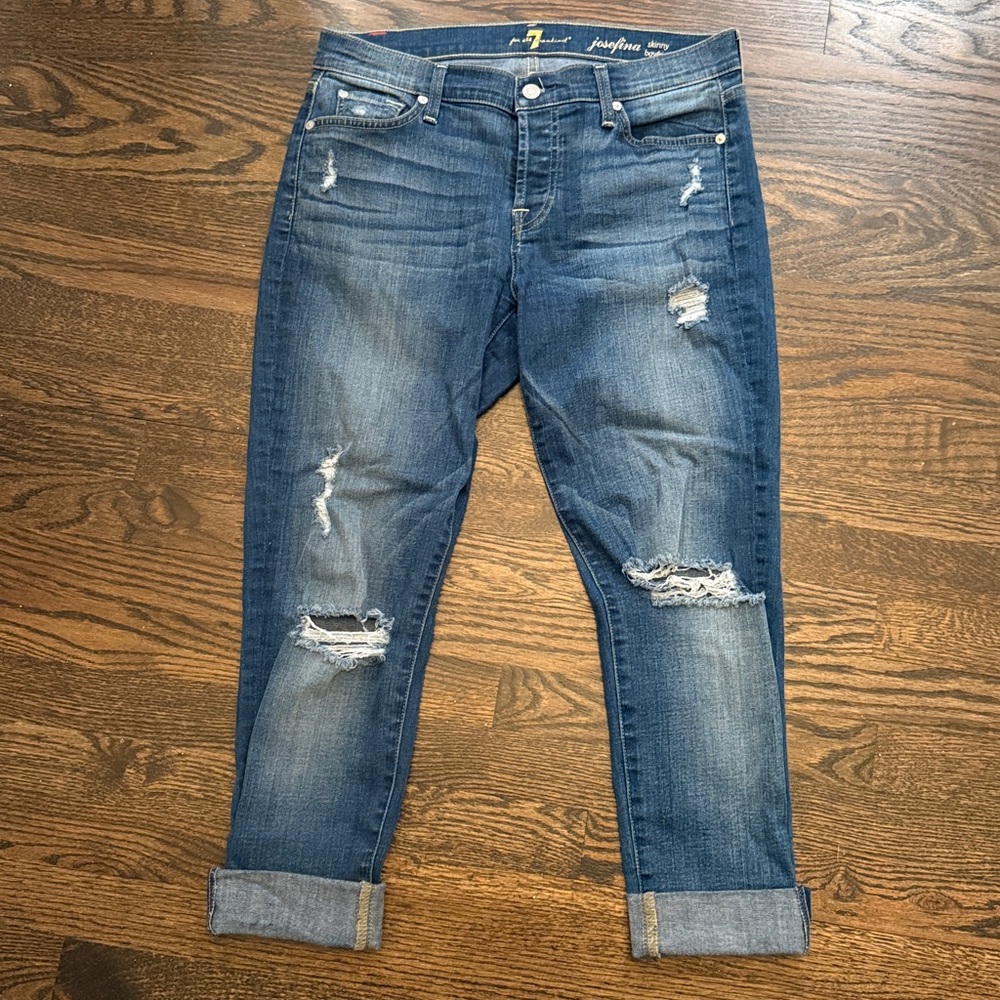 7 For All Mankind Ripped Josefina Skinny Boyfriend Denim Jeans